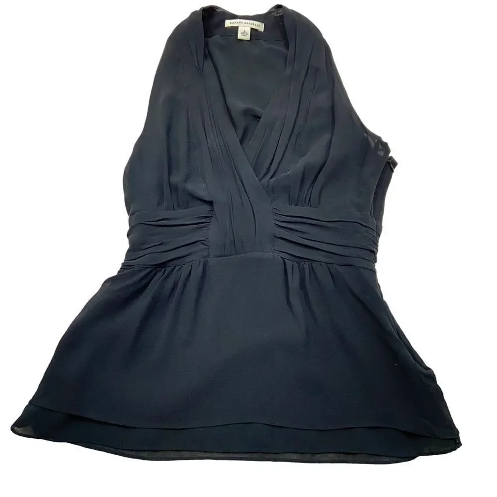 Banana Republic Black Silk Deep V Neck Lined Blouse Size 4